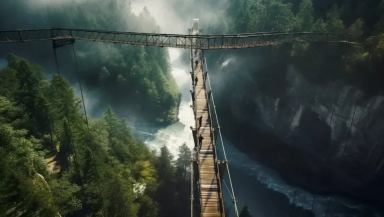 Suspension bridge over a deep valley representing anxiety and fear